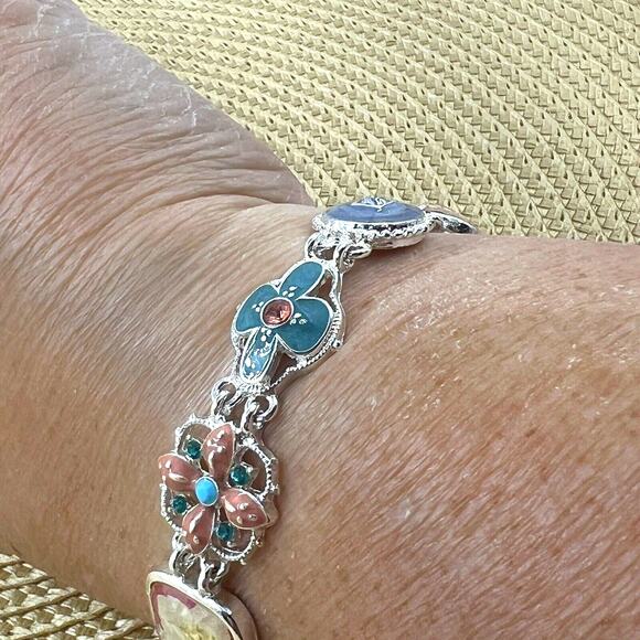 Napier Flower Designs Bracelet Silver Tone Toggle Feminine Cottagecore - Picture 10 of 10